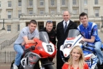 William Dunlop, Bruce Anstey, Aer Lingus Head Pilot Harry Brady, Conor Cummins and Ulster Grand Prix girl April Linton at the launch of the 90th McKinstry Skip Hire Ulster Grand Prix at Parliament Buildings