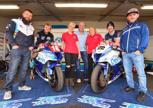 The Injured Riders Welfare Fund has been elected as the chosen charity for the 2016 Ulster Grand Prix. L-R: Bruce Anstey, Ivan Lintin, Jan Simm, Noel Johnston, Yvonne Ward, Alan Bonner and Lee Johnston